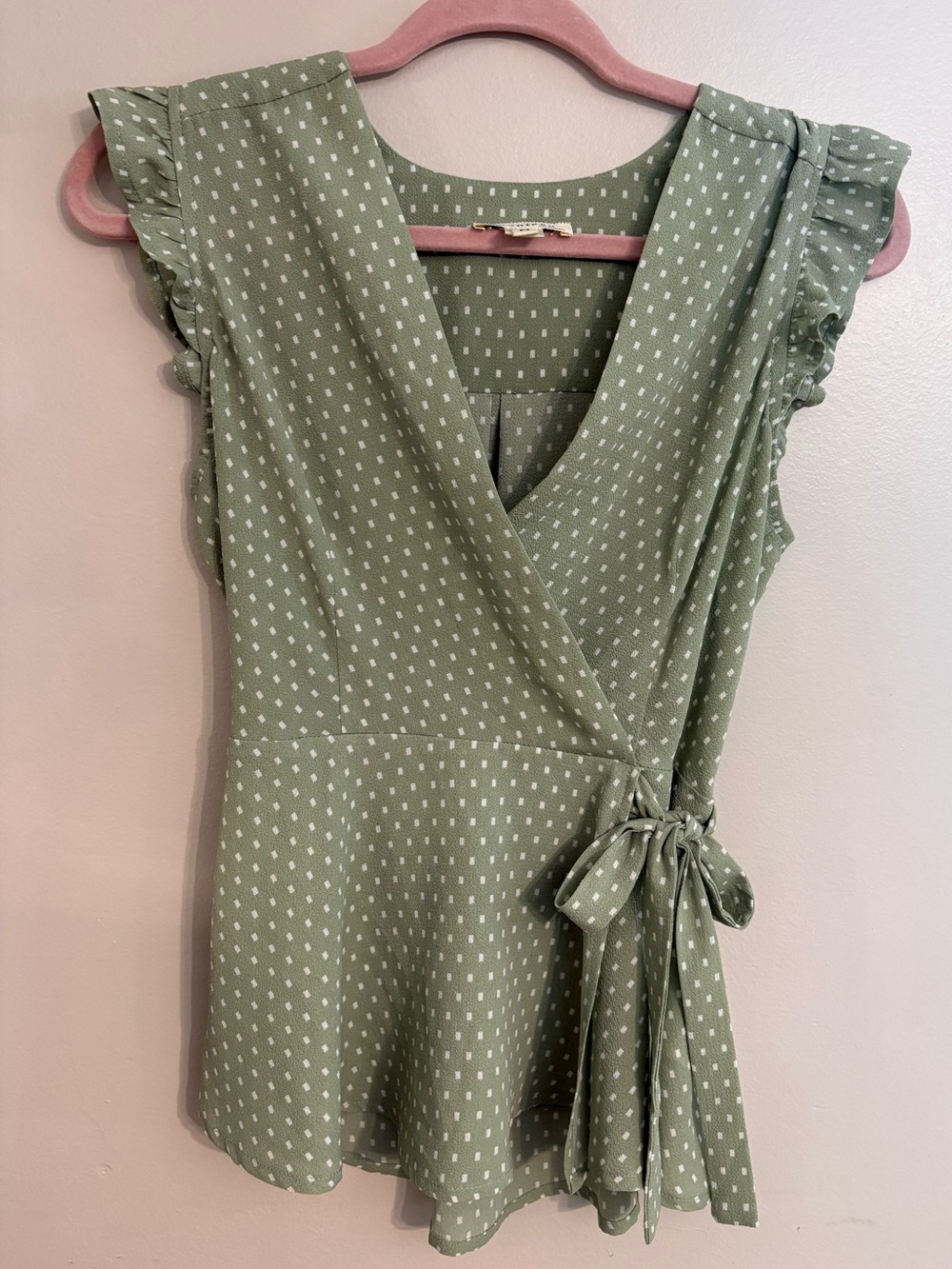 Monteau Los Angeles Sage Green Wrap Peplum Blouse Size Medium